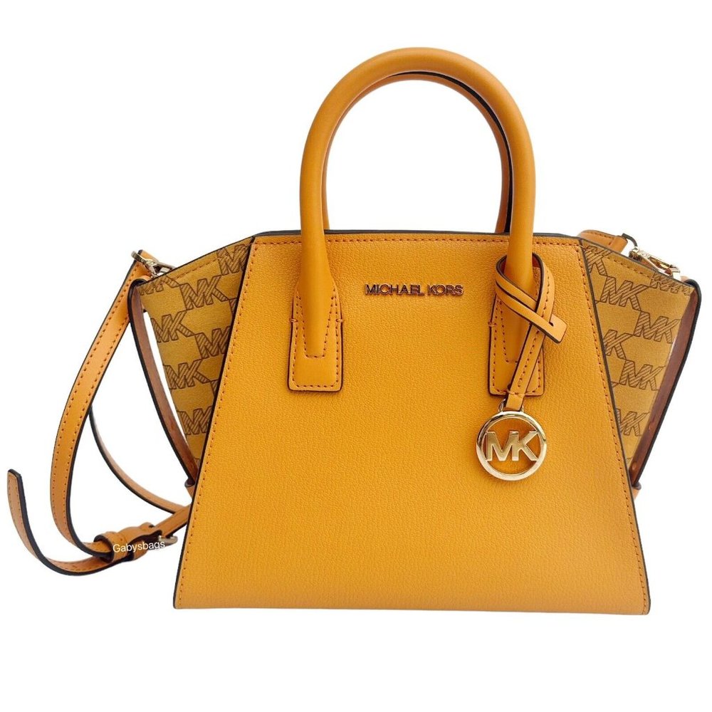NWT $558 Michael Kors Avril Leather TZ MK Logo Honeycomb Satchel Crossbody Bag